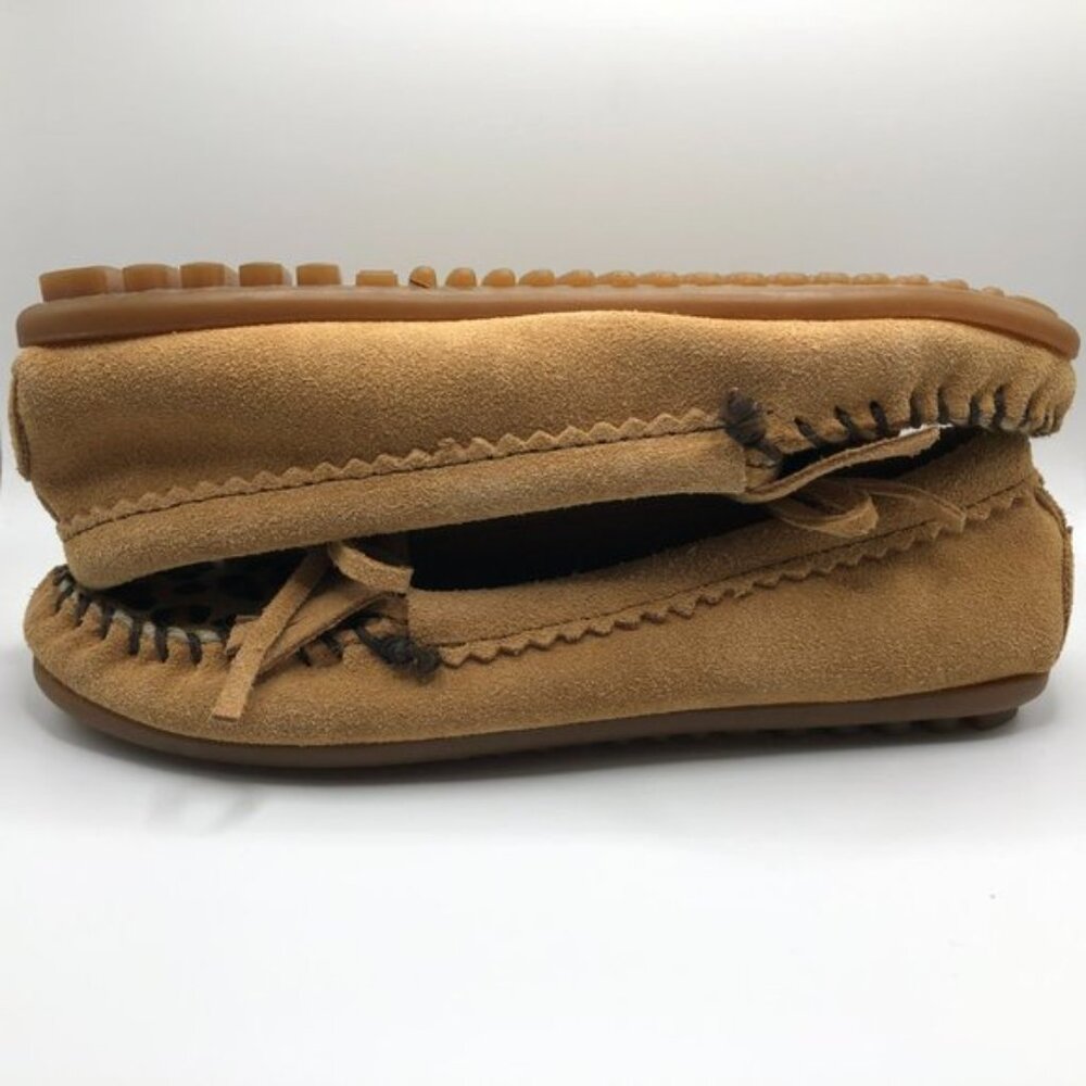 New Minnetonka Moccasins Taupe Light Brown Cheetah Print Size 6.5 Style 347F - Picture 4 of 7
